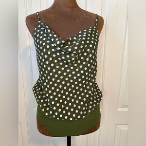Blu Pepper Olive and White Polka Dot Bodysuit Size Small